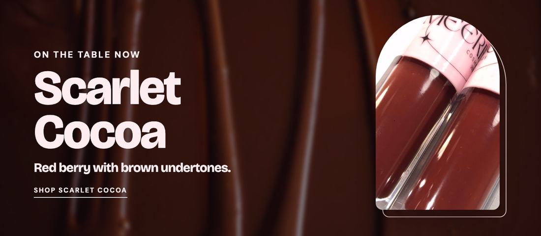 On the table now: Scarlet Cocoa, a tinting nude gloss. Red berry with brown undertones. Shop Scarlet Cocoa.